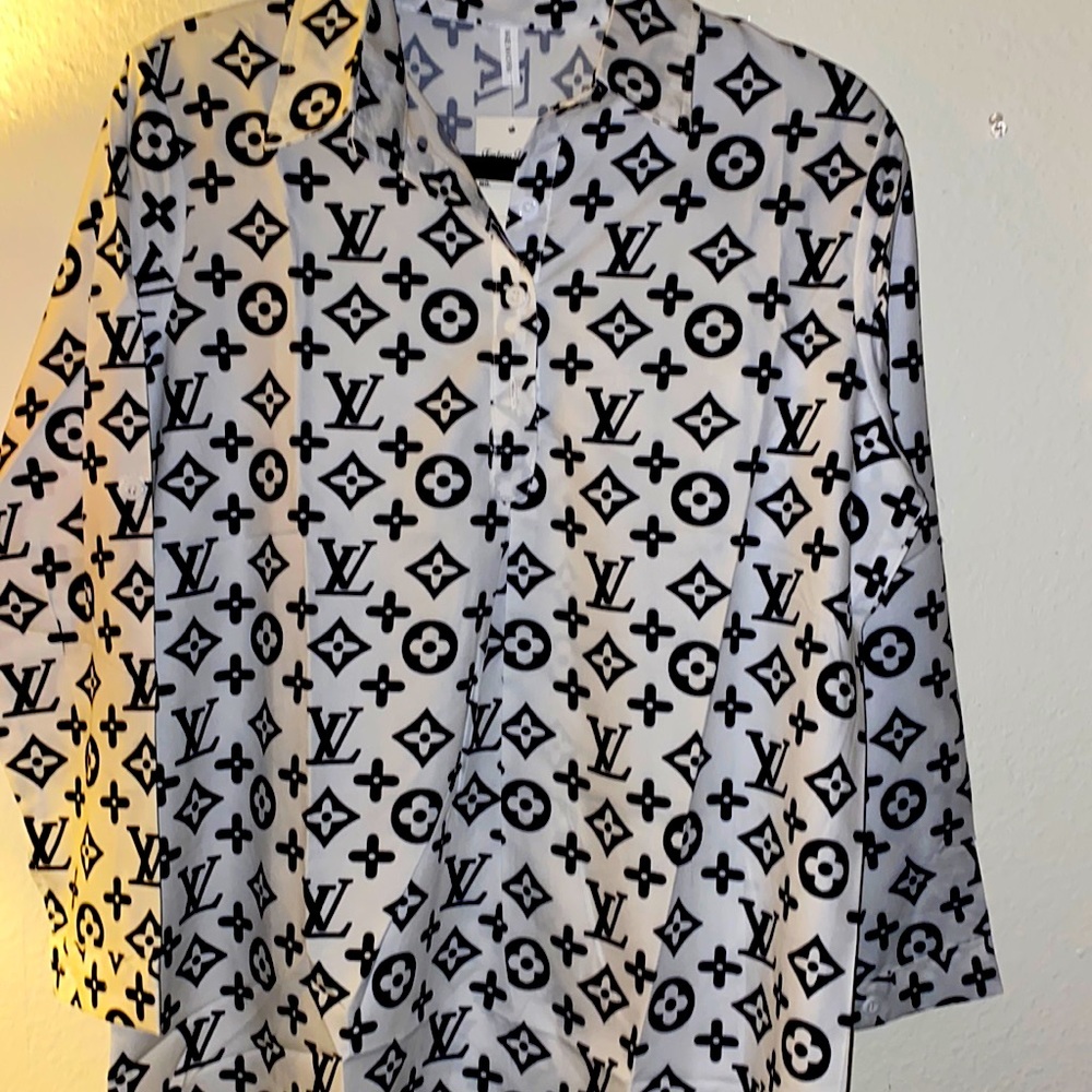 Louis Vuitton logo sleepover pajama top.